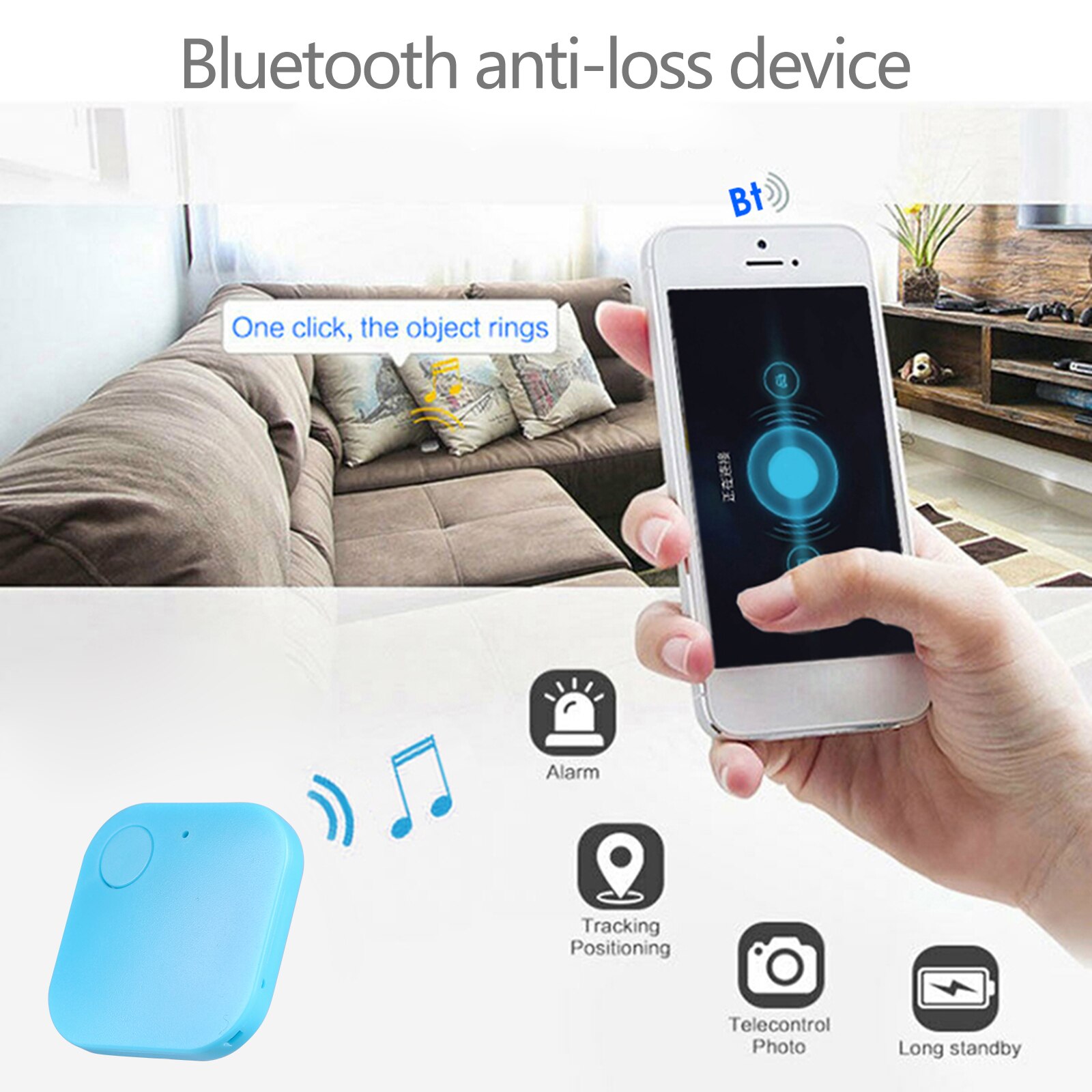 Anti-lost Wireless Self-timer Bluetooth Keychain Finder Recording Security Alarm Locator Phone Search Kid Tracker with Battery