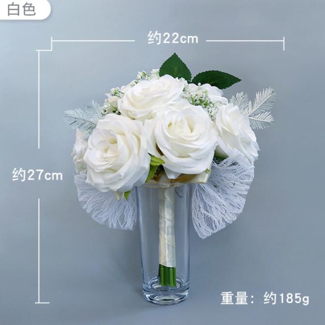 Realistische Bruiloft Bruid Boeket Hand Gebonden Bloem Decoratie Feestartikelen Europese chaise longue rozen bruiloft bloemen: white 1