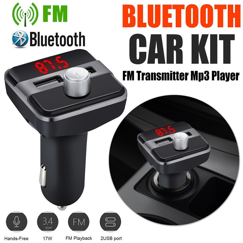 'Car Charger voor iPhone Mobiele Telefoon Handsfree Fm-zender Bluetooth Carkit LCD MP3 Speler Dual USB Auto Telefoon Oplader