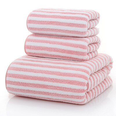 Super Absorbent Stripe Bath Towel Microfiber Soft Hand Face Hair Towel Cleaning Lint-Free Home Striped Shower Towels Bathroom: Pink towel / 1pc 35x75 1pc 70x140