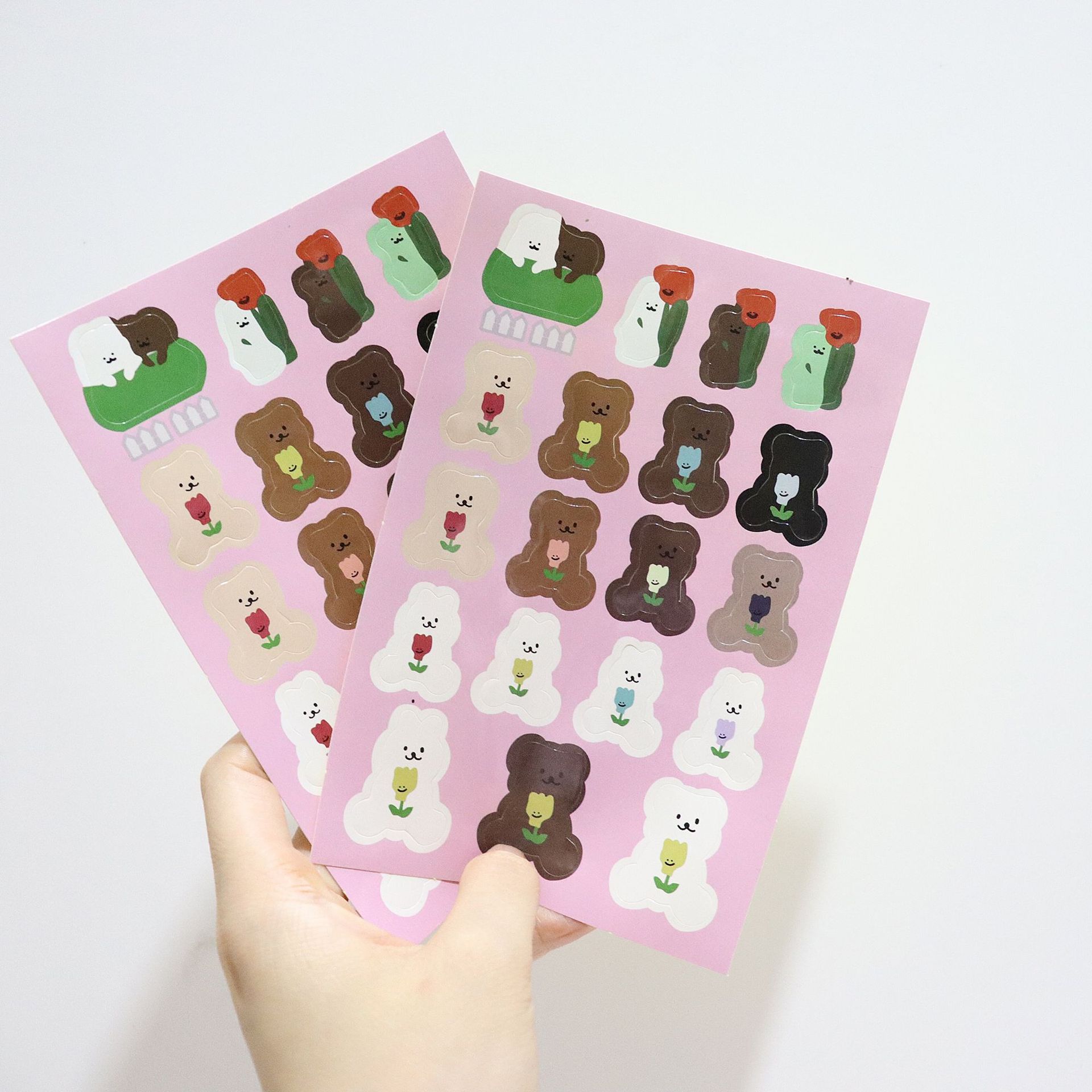 Korean cartoon bear Tulip sticker DIY Scrapbooking Junk journal diary photo Album stationery decoration sticker