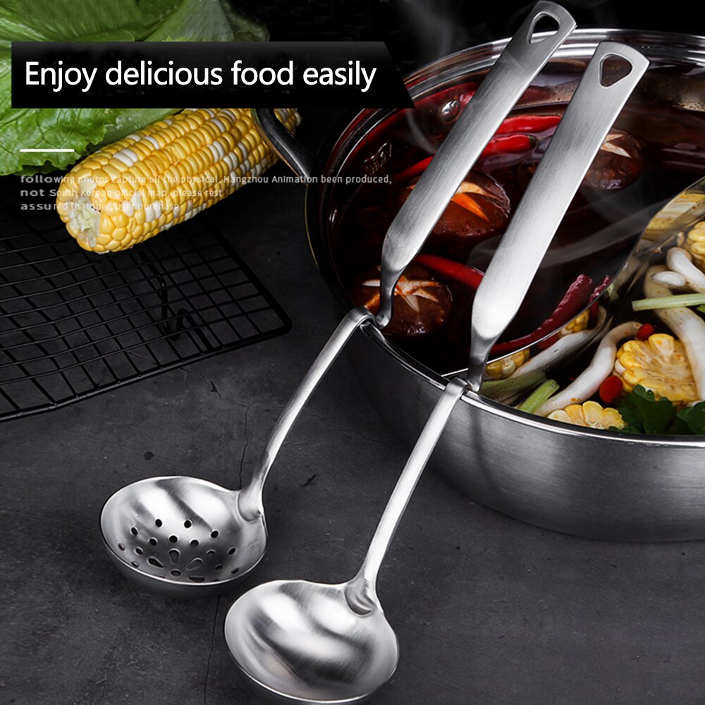 Stainless Steel Hanging Ladle with Unique Curved Handles pot soup spoon thickening Side Rest Ladle 13 inches