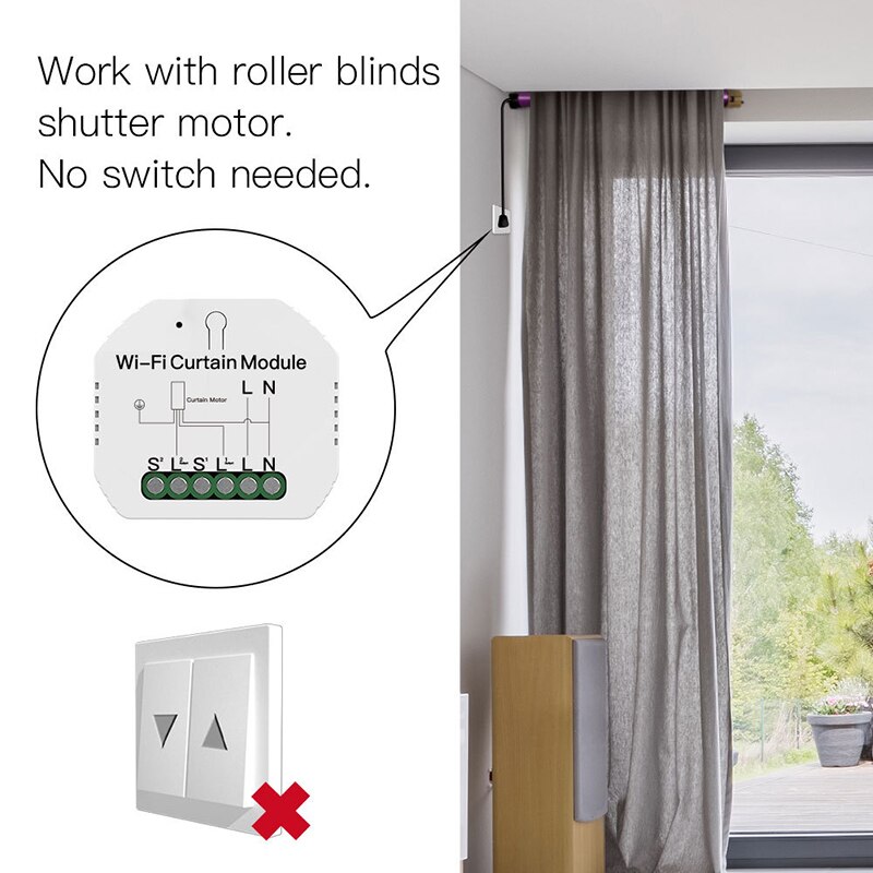 WiFi Curtain Switch Mini Smart Curtain Switch Module Roller Shutter Motor APP Remote Control Work with Alexa Google Home