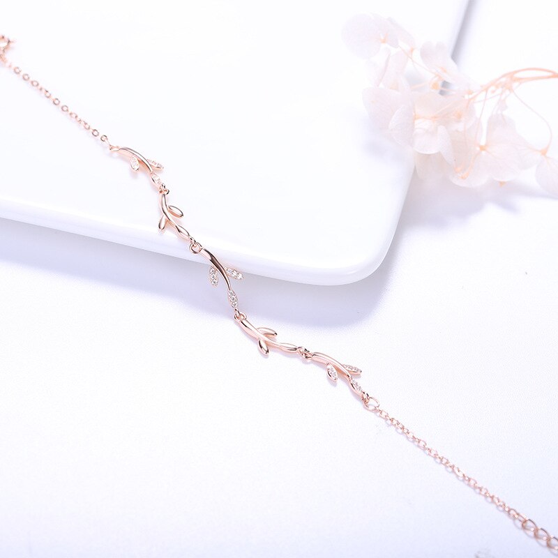 Pulseira de folhas s925 pulseira de prata pequena e pura e fresca, temperamento, folhas, bracelete pulseira de prata com meninas