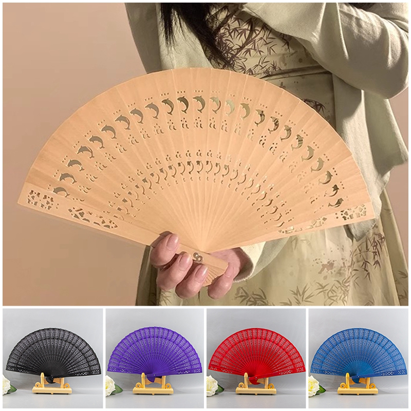 Abanico de mano plegable de madera, abanicos chinos de bambú, abanicos de mano de baile portátiles para mujer, decoración del banquete de boda, abanico decorativo, manualidades,