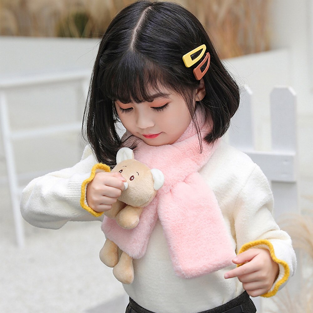 Winter schattige kindersjaal jongens meisjes sjaals baby imitatie konijnenbont kraag sjaal met cartoon beer nekwarmers