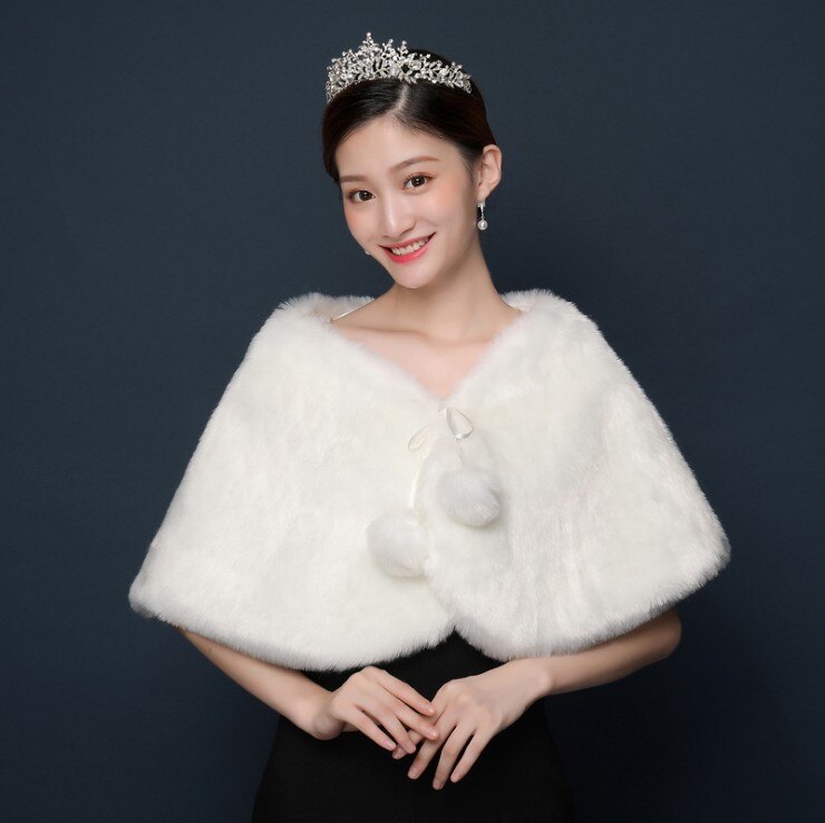 Red Ivory Wedding Girls Faux Fur Bolero Shrug Jacket Cloak Princess Dress Cape Outwear Bridesmaid Wedding Dress Coat Wrap