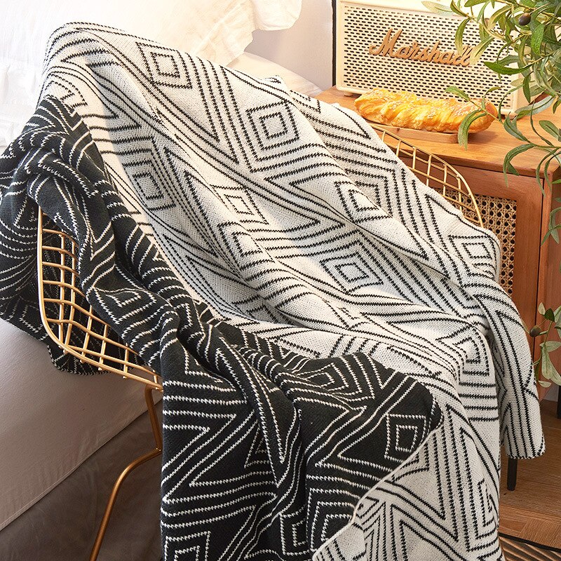 Scandinavische stijl dekens en plaids zwart-wit breien vrijetijdskleding kleine wollen deken quilt dunne dutje bankdeken eenpersoonsdeken