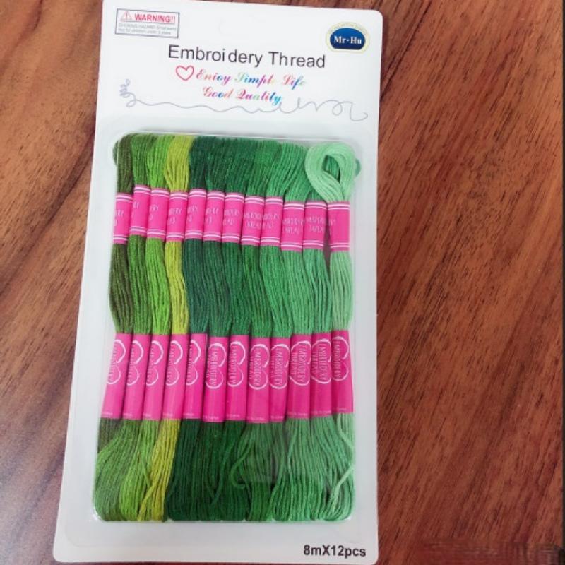 12Pcs Multicolor Similar DMC Thread Cross Stitch Cotton Sewing Skeins Embroidery Thread Floss Kit DIY Sewing Tools: Gradient green