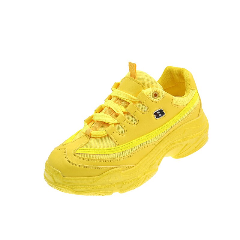 Joggesko kvinner plattform fritidssko hvite joggesko plattform kurv femme gul bling casual chunky: Gul / 7