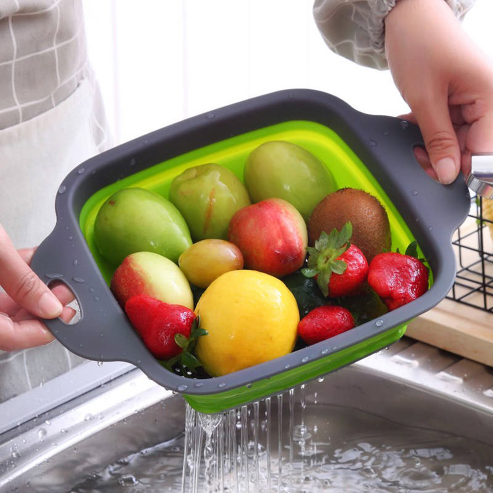 Silicone Folding Drain Basket Fruit Vegetable Washing Basket Foldable Strainer Colander Collapsible Drainer Kitchen Storage Tool