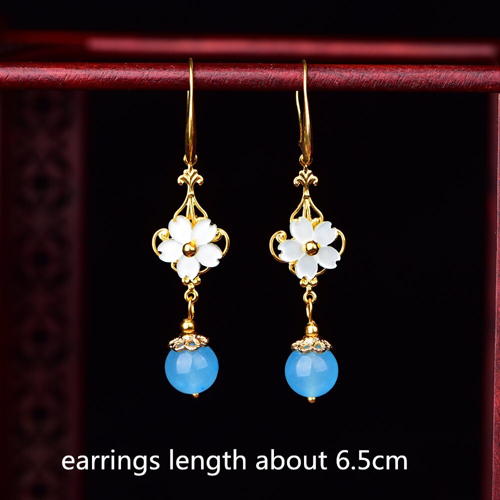 Yanting Cloisonne Butterfly Earrings For Women Natural Stone Earings Shell Flower Ethnic Earrings Hanging: 316