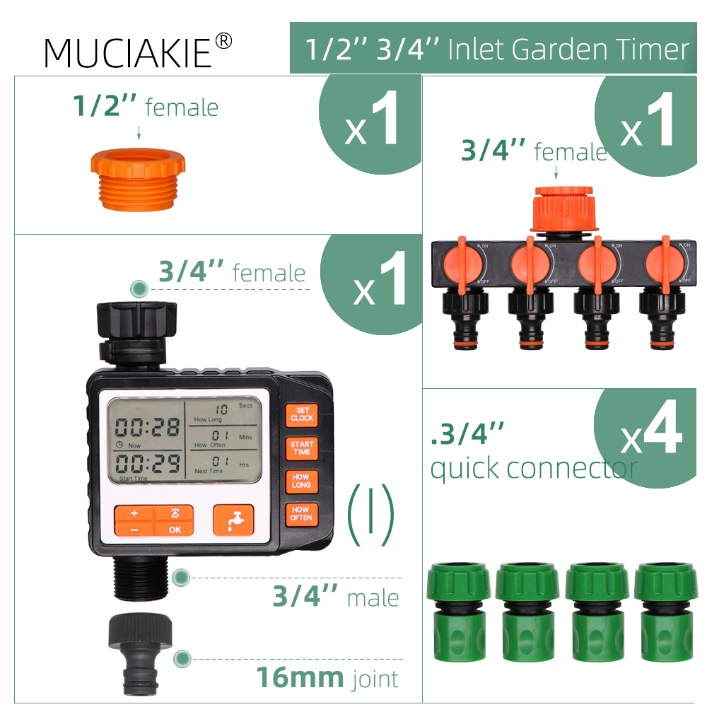 Temporizador de riego por goteo para jardín, controlador Digital programable automático, válvula solenoide, sistema de aspersores para invernadero doméstico: I