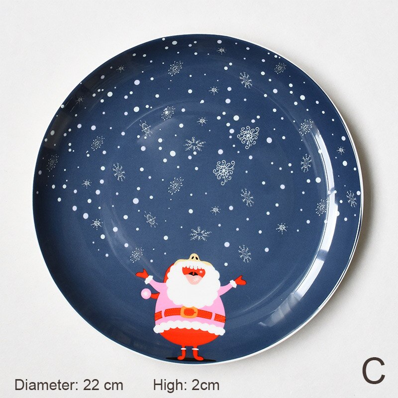 Ceramic Dinner Plate Christmas Cartoon Santa Claus Hand-painted Breakfast Dish Dessert Steak Fruit Plates Kitchen Tableware: C