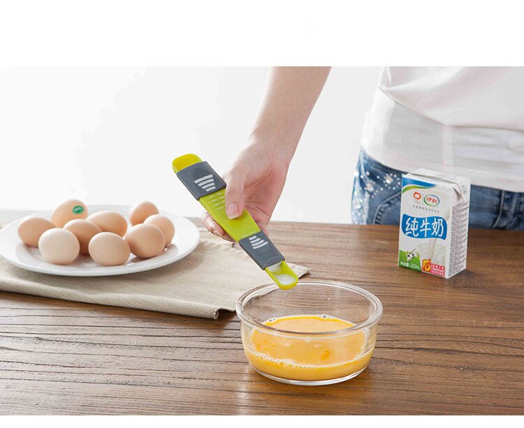 Taza medidora de doble extremo, ocho puestos, cucharas medidoras de escala ajustable, herramienta de medición, cuchara para cocción, accesorios de cocina, QA 098, 1 ud.