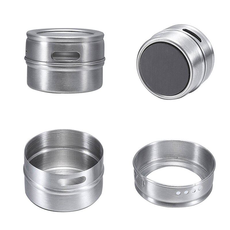 Magnetic Stainless Steel Spice Jars Tins Set with Clear Lid Labels Sticker Seasoning Pepper Spice Storage Container Jars