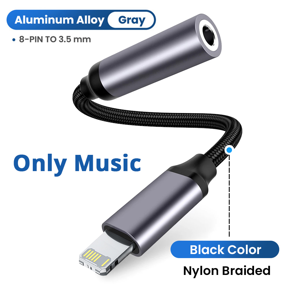 8-pins naar 3,5 mm jack AUX-kabel voor iPhone 14 13 12 11 8 7 X iPad Pro Mini Audio Splitter hoofdtelefoonadaptersnoer voor iOS 14 hierboven: Black