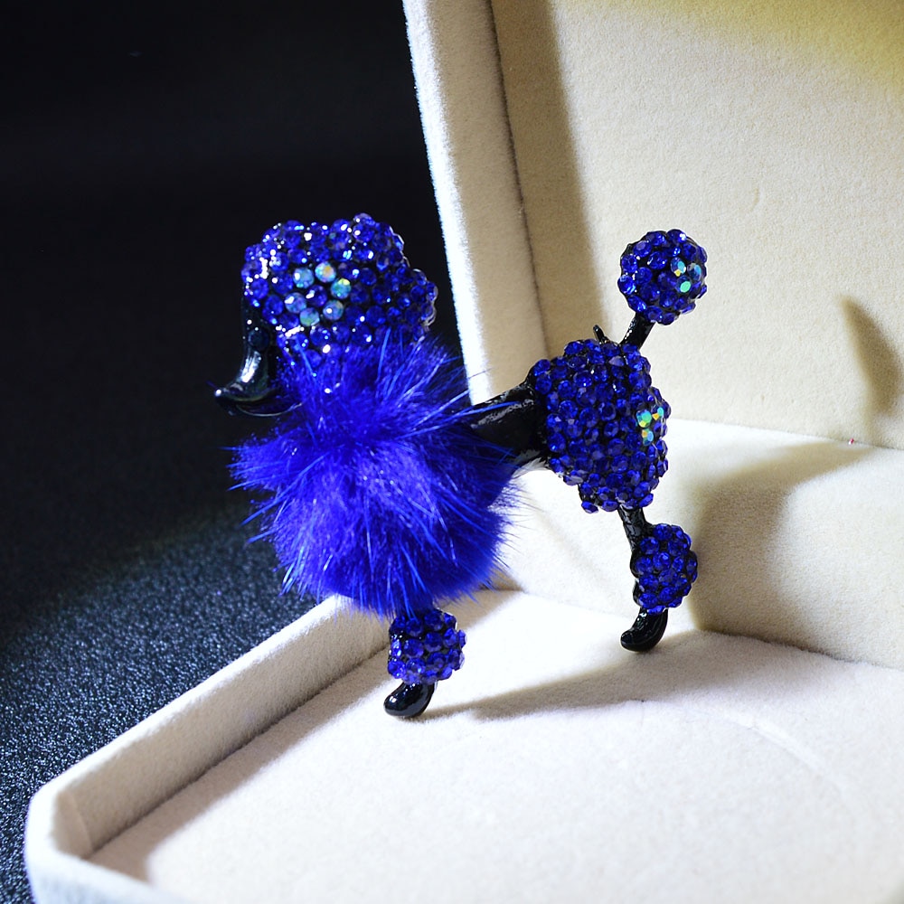 CINDY XIANG Puffer Ball Dog Brooch Poodle Brooches For Women Cute Puppy Pin Jewelry 4 Colors Available: blue