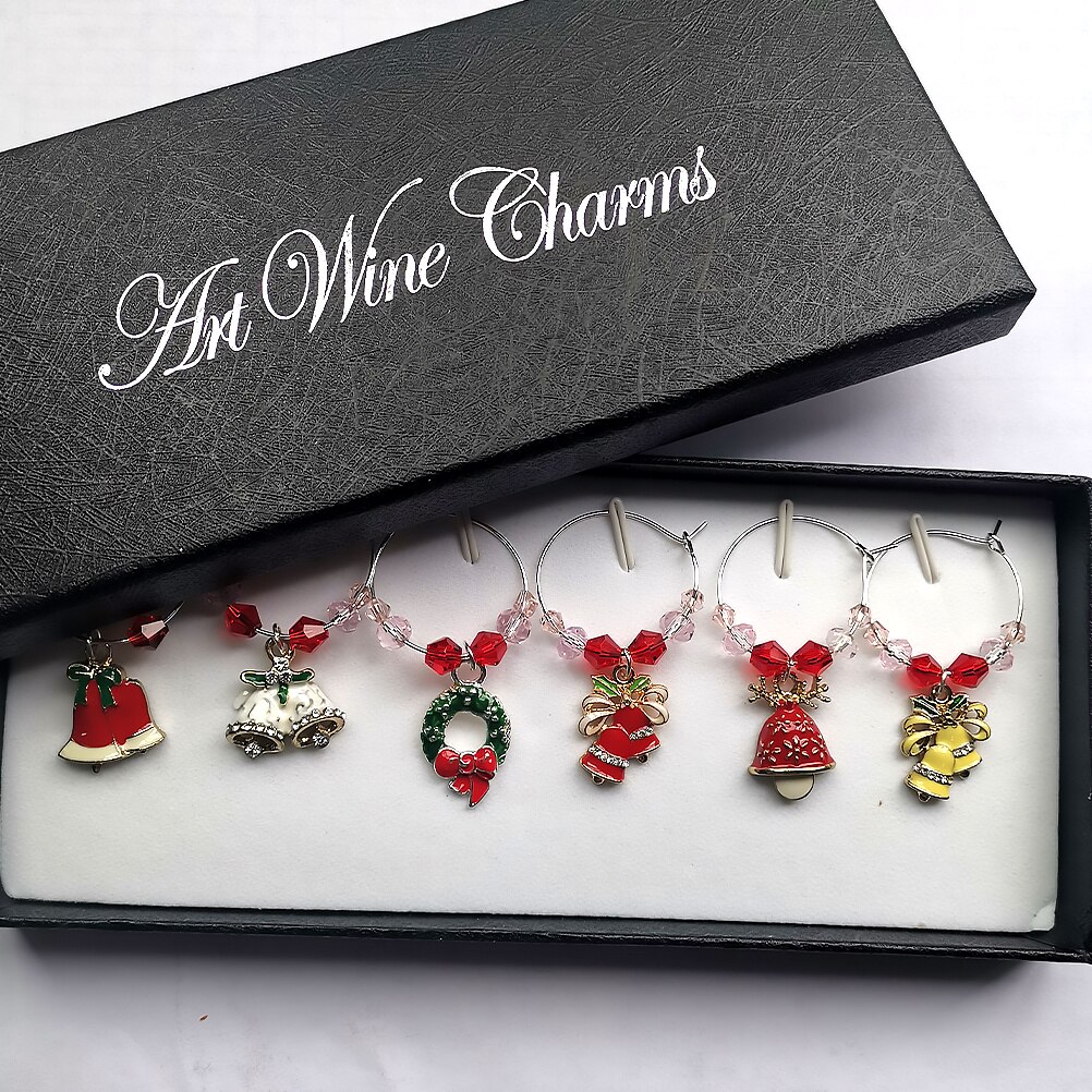 6 pièces Tasse Bague Cloche De Noël Verre À Vin Style Décor Fête Coupe En Verre De Vin Étiquette Joli Vin Bague En Verre Verre À Vin Coupe Bague De Marquage
