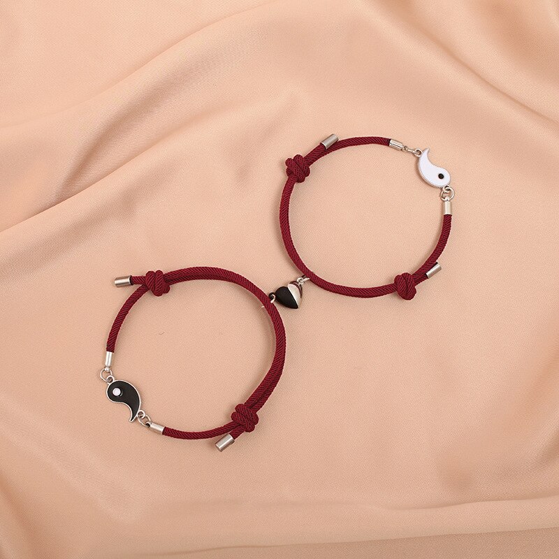 Europese Milan Touw Tai Chi Yin Yang Paar Armband Voor Liefhebbers Magneet Hart Armband Voor Koppels Voor Haar ZR-05: Wine Red-Wine Red