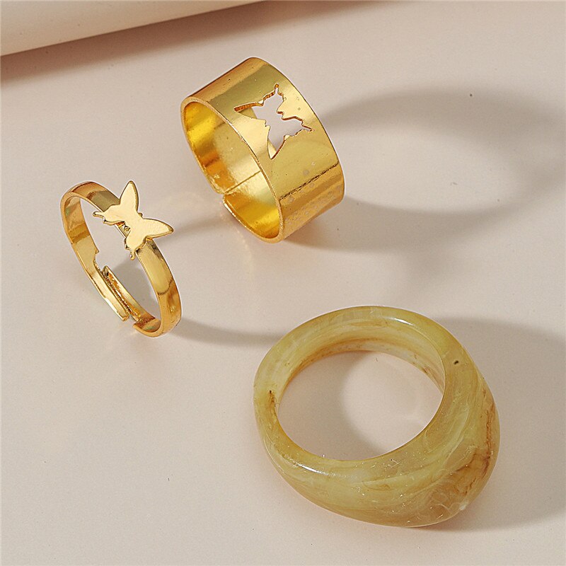 Hiphop Felsen Kupfer Hohl Butterflys Punk Ringe Öffnen Index Finger Zubehör Gold Farbe gemeinsam Ring Für Frauen Paar Schmuck: KC Gold setzt