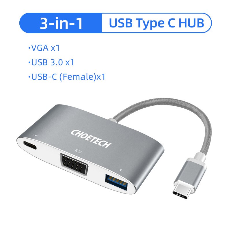 CHOETECH USB HUB C HUB to Multi USB 3.0 HDMI RJ45 Adapter SD Reader for MacBook Pro USB-C Type C 3.0 Splitter 2 Port USB C HUB: 3 in 1 USB C Hub
