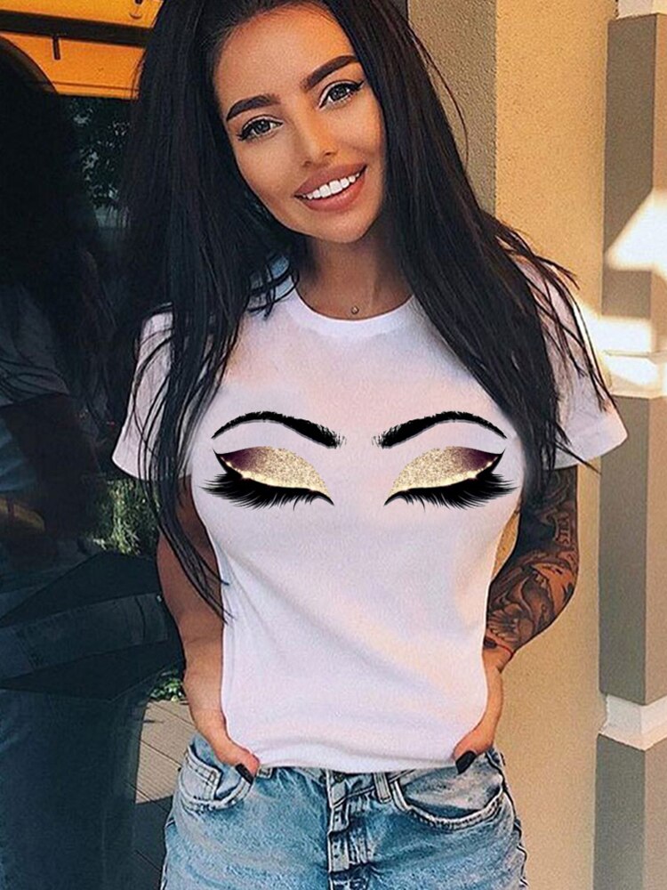 Frauen Wimpern Rosa Kunst T Shirt Mädchen Camiseta Maquillaje Koszulki machen-hoch Hipster Grafik T-Shirt Weibliche Tumblr T-Shirt Schiff: XXL / P6096G