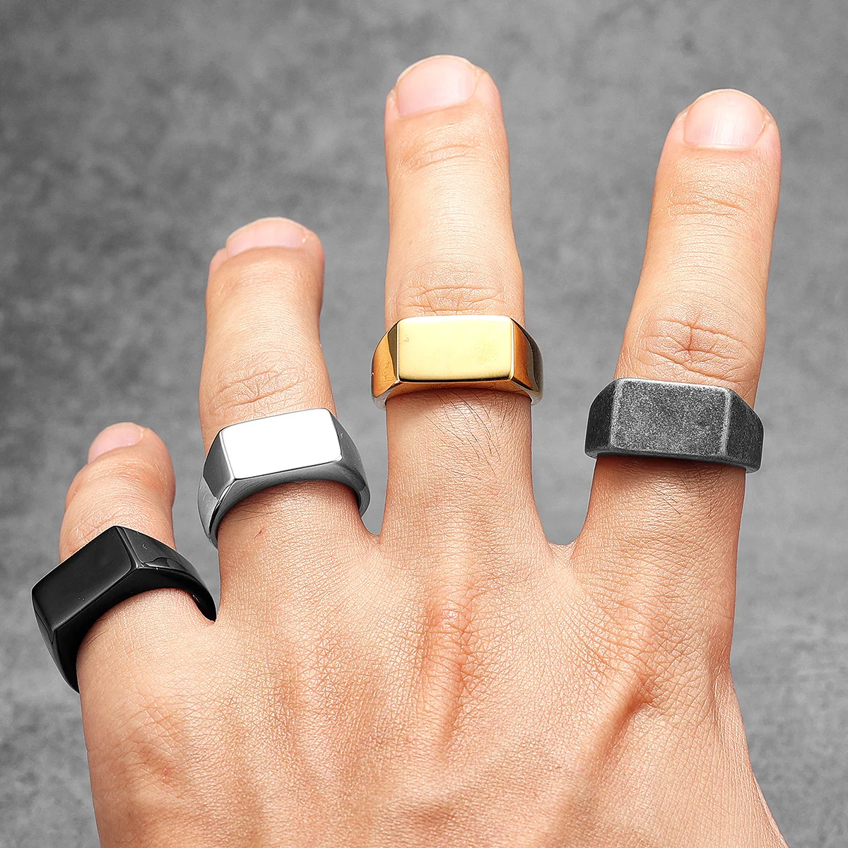 Minimalistische Rechthoek Graveren Mannen Ringen Rvs Vintage Eenvoudig Nieuw In Vrouwen Sieraden Mode Accessoires Cadeau