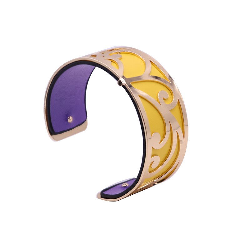 Interchangeable Leather Cuff Bracelet Bangles with Gold Color Flower Shaped Manchette Femme Bijoux Bracelet for Women: WZ0108