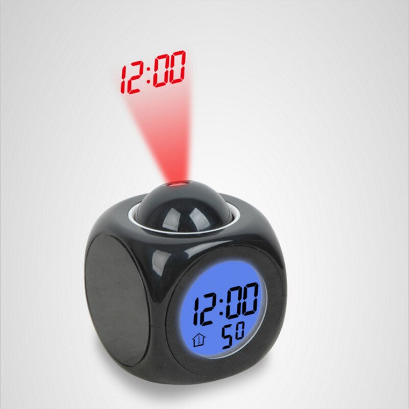 Multifunktions LCD Projektion Display zeit Schreibtisch Tisch Alarm Clock Reden Stimme Schnelle Thermometer Snooze leucht Hintergrundbeleuchtung: black 038