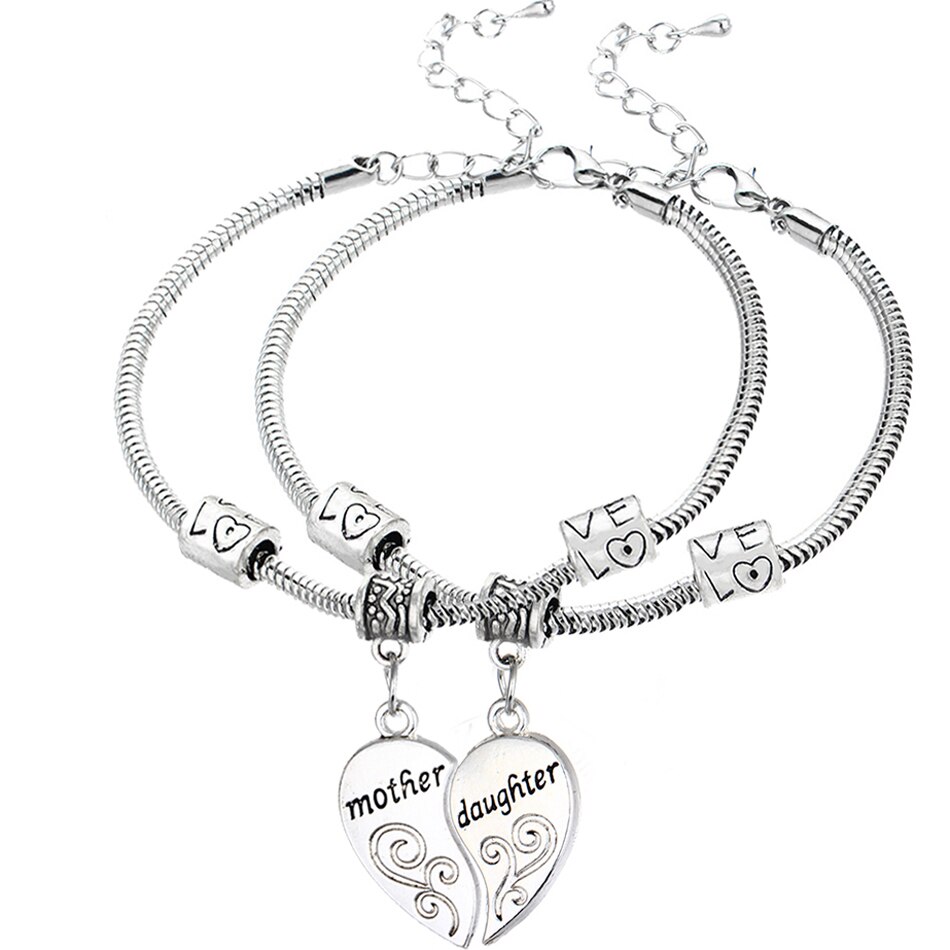 Mother Daughter Son Grandmother Heart Paw Lover Heart Bracelet Family Friends Love Charm Birthday Women Men Party Xmas BFF: 2PC Mother Daughter