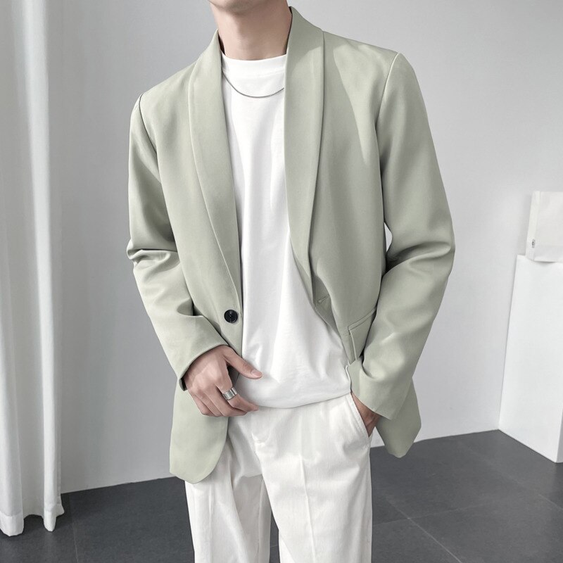 Green Brown Blazer Men Slim Business Society Mens Dress Jacket Korean Loose Casual Suit Jacket Men Office Formal Outwear: Light Green / XXL