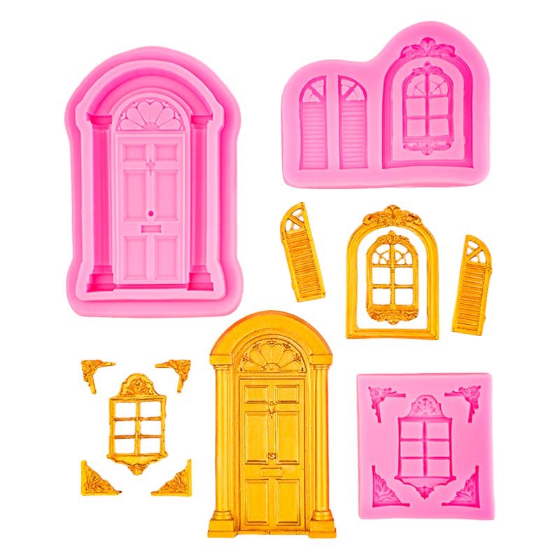 Dørvindu silikonform ramme fondant kakebord dekorasjonsform sukkerholdig sjokoladeleire gumpasteform cupcake bakeverktøy