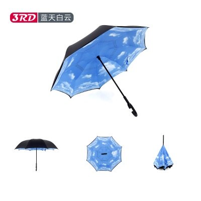 Vindtæt omvendt foldning dobbeltlag omvendt chuva paraply selv stå ud og ud regn beskyttelse c-krog hænder til bil