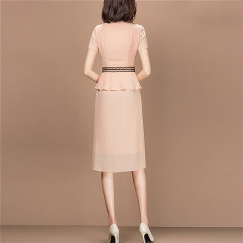 Dress Suits Women Set Chiffon Knee Length 2 Two Piece Spring Summer Office Lady Outfits Female