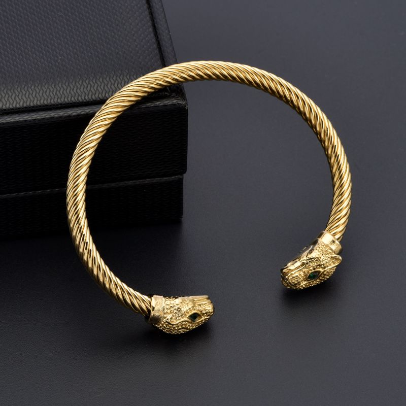 Leopard Head Stainless Steel Open Men Women Cuff Bangles Trendy Mesh Surface Chain Link Bracelets Pulsera