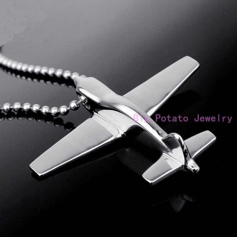 Top Stainless Steel Silver Color Plane Model Aircraft Pendant Necklace Men's Jewelry With Tone Free Chain