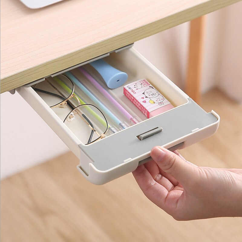 ZHHGOO lade onder bureau, 2 stuks lade-organizer opbergdoos, bureau- organizer, zelfklevende lade-organizer voor kantoortafel, verborgen ladekast wit