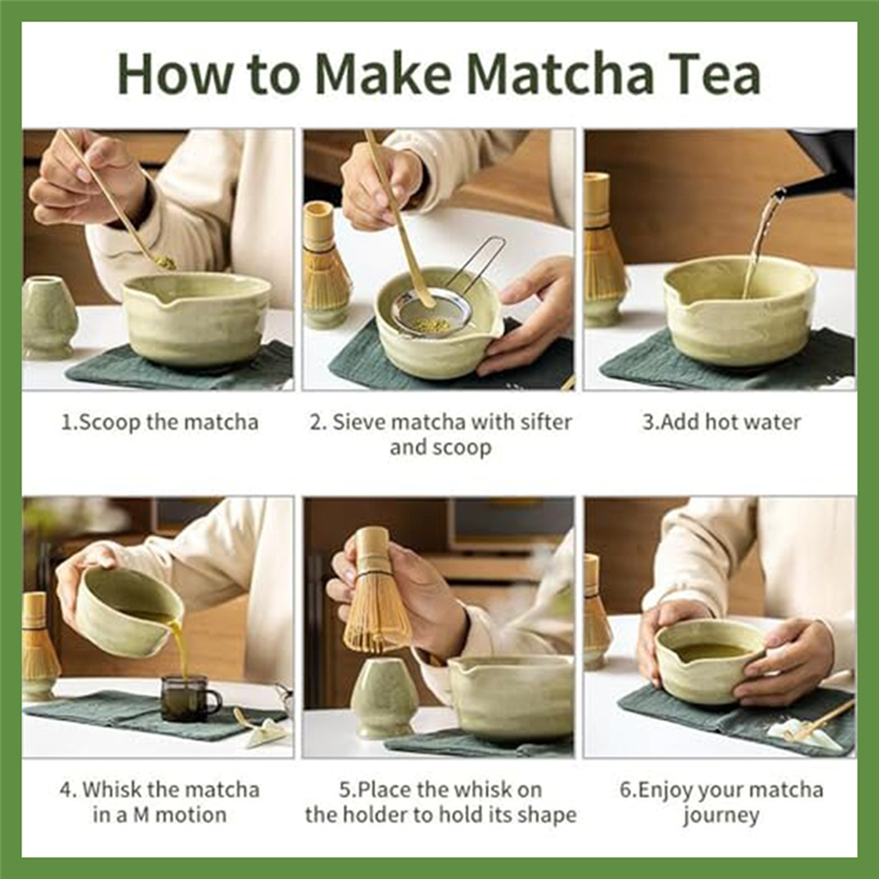 ABKW-Matcha Whisk Set,With Matcha Bowl,Bamboo Whisk And Holder,Bamboo Scoop And Stainless Sifter,Kit For Matcha Lover