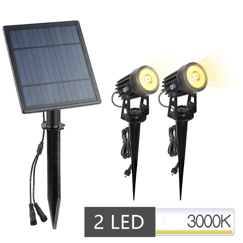 Solcelledrevet led spotlight solpanel græsplænelys havelamper udendørs belysning landskab væg gård træ separat lampe: 2 led varmt lys