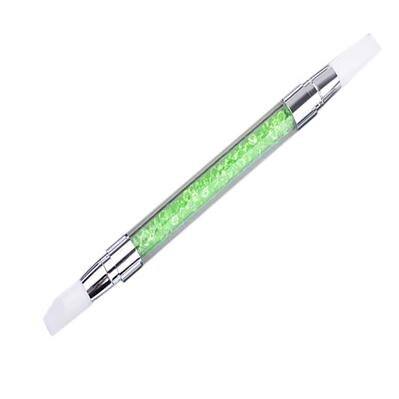 Pinceles con diamantes de imitación para uñas, pincel de doble punta, cabeza de silicona, mango de cuarzo acrílico, 1 ud.: Verde claro