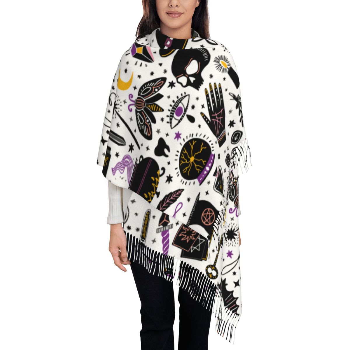 Bufanda celestial con estampado personalizado de cigarra esotérica y polilla, bufandas cálidas para hombres y mujeres, chales góticos con de sol y luna: Verde