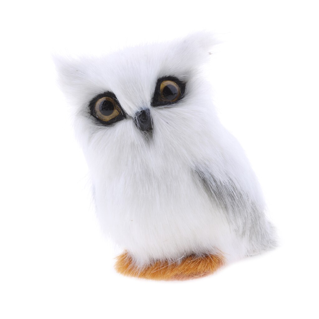 Cute White Owl Furry Mini Bird Ornament Decoration Adornment Simulation