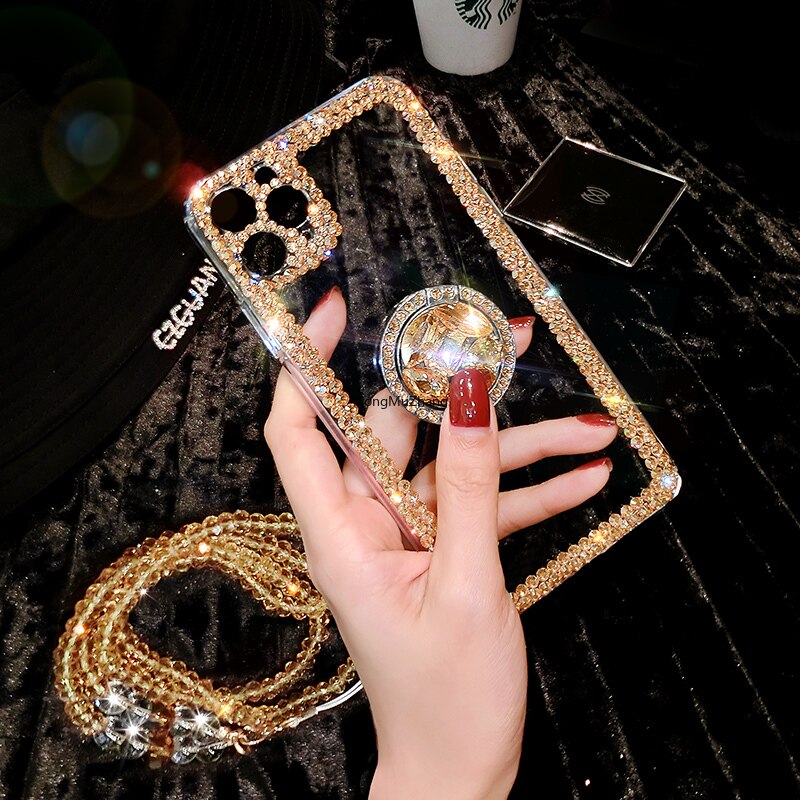 Custodia per telefono con supporto con fibbia ad anello con strass Glitter Bling per Huawei P Smart 2021 2020 P Smart Pro PSmart Z P Smart Plus