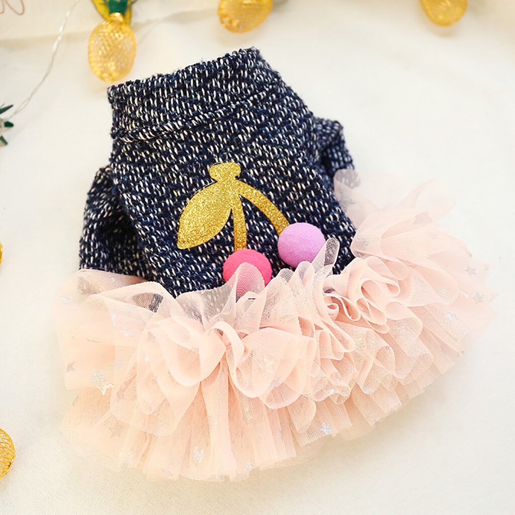 Perro mascota ropa para mascotas falda con cerezas de otoño e invierno traje cálido para perros gato perro traje ropa Appearl oso de peluche Bulldog perro