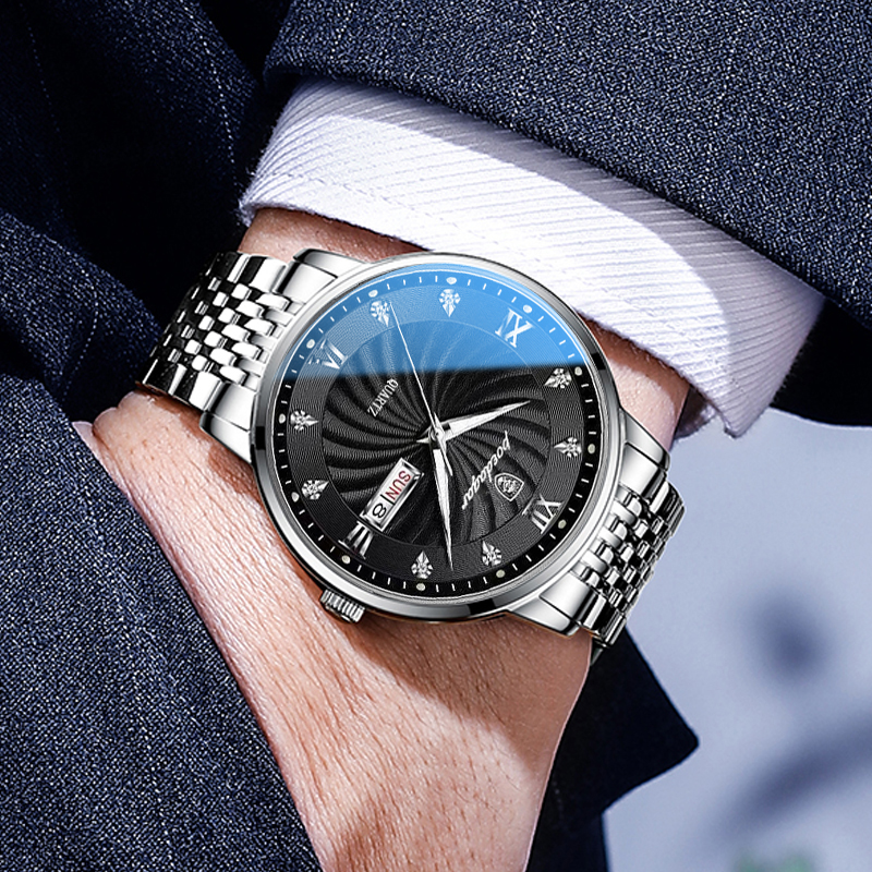 POEDAGAR Luxe Man Horloge Waterdicht Lichtgevende Datum Week heren Quartz Horloge Roestvrij Staal Mode Sport Heren Horloges