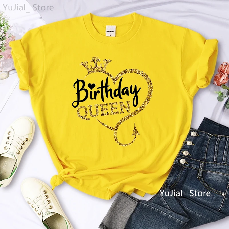 de cumpleaños para niñas, camiseta con estampado gráfico de reina de cumpleaños, ropa de mujer, camiseta gris/verde/amarillo/rosa/negro/blanco para mujer: L / Verde militar