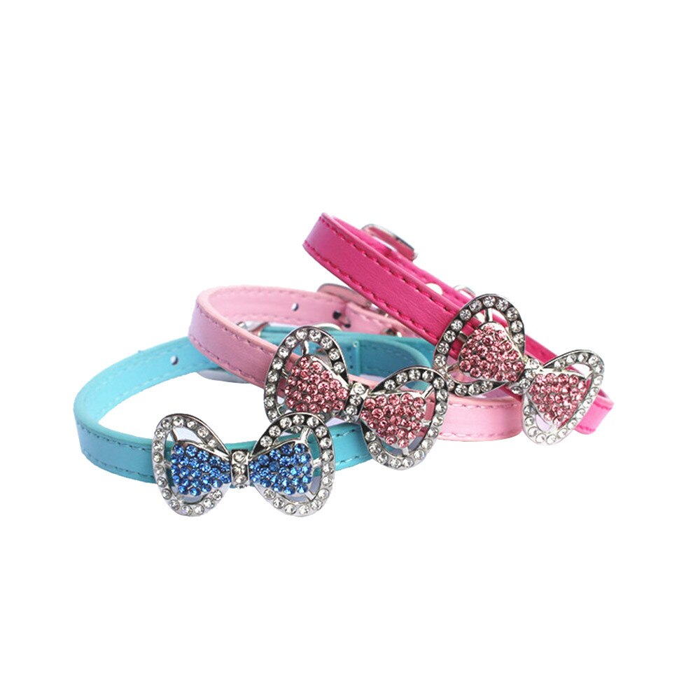 Colar de couro do cão do gato do cão do cão do gato do diamante artificial