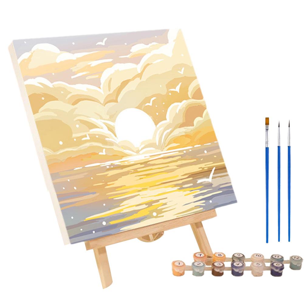 Frame Painting By Numbers Kits Abstract Sunset Landscape Modern Drawing Coloring By Numbers Acrylic Paint For Home Decor: light yellow
