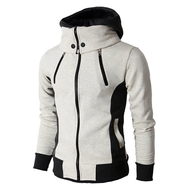 Men's outdoor sportswear cotton cardigan jacket cotton sweater pull cap overcoat loose coat garmen outer wear Hooded Coat: White / M
